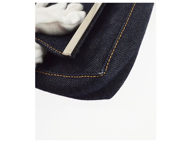 Borsa Baguette Convertible Fendi Denim Medium Blu - vista 7