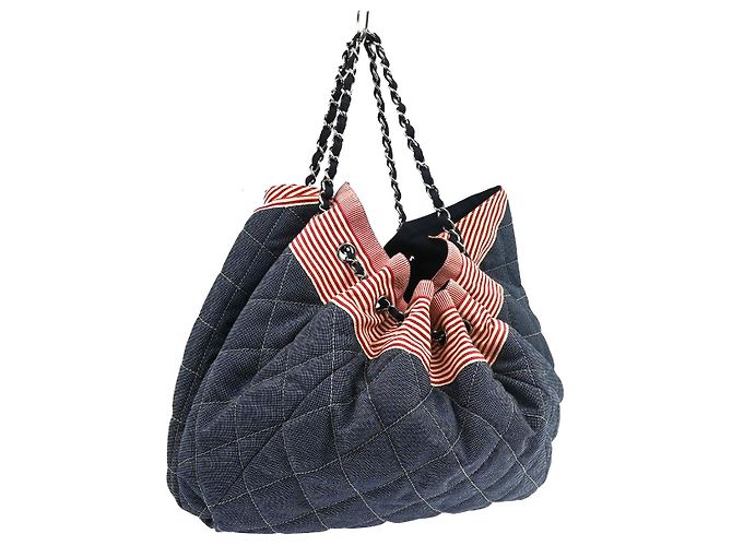 Chanel Stretch Spirit Cabas Quilted Denim Large Azul - vista 2