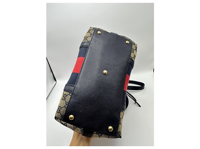 Bamboo Borsa Boston Gucci in tela monogram con strisce Nero Rosso Beige - vista 10