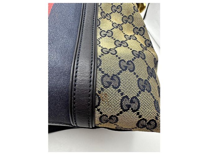 Bamboo Borsa Boston Gucci in tela monogram con strisce Nero Rosso Beige - vista 12