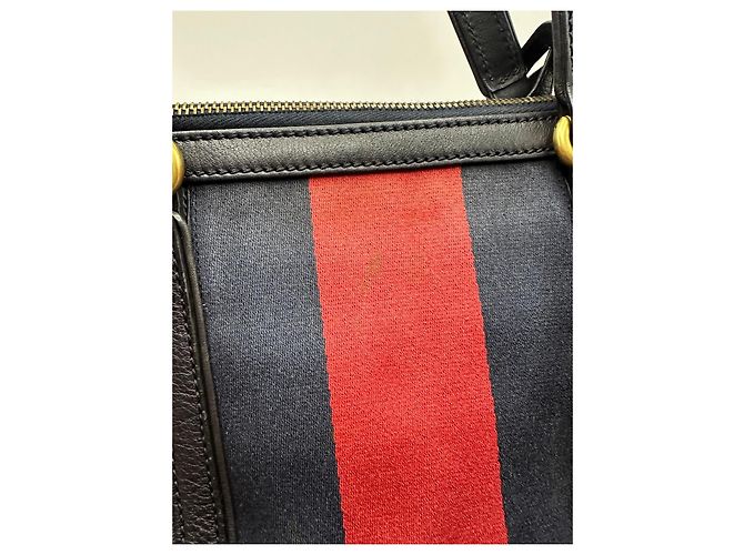 Bamboo Borsa Boston Gucci in tela monogram con strisce Nero Rosso Beige - vista 13