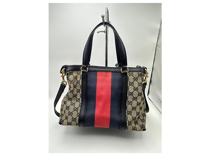 Bamboo Borsa Boston Gucci in tela monogram con strisce Nero Rosso Beige - vista 2