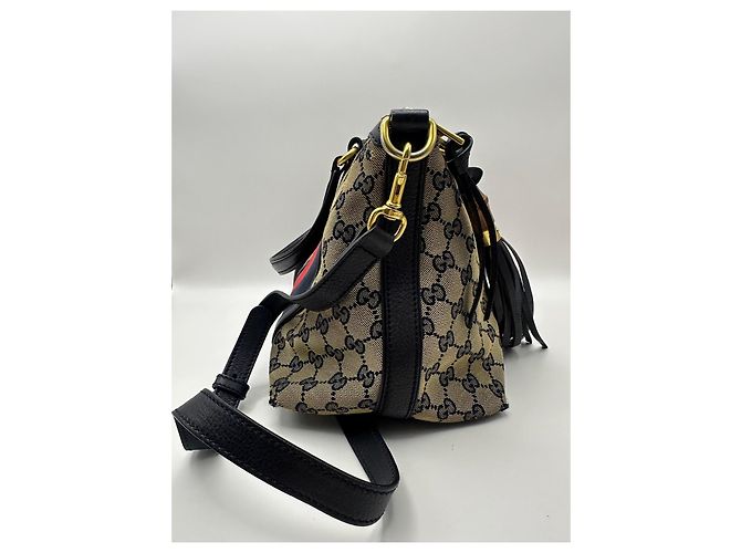 Bamboo Borsa Boston Gucci in tela monogram con strisce Nero Rosso Beige - vista 3