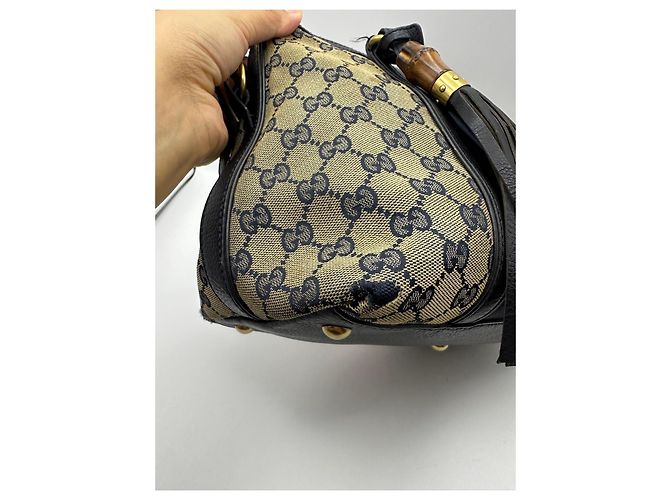 Bamboo Borsa Boston Gucci in tela monogram con strisce Nero Rosso Beige - vista 6