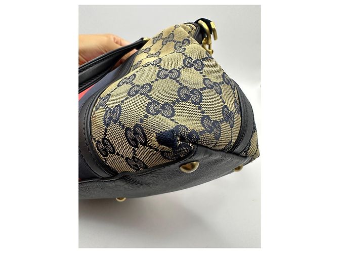 Bamboo Borsa Boston Gucci in tela monogram con strisce Nero Rosso Beige - vista 7