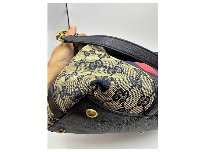 Bamboo Borsa Boston Gucci in tela monogram con strisce Nero Rosso Beige - vista 8