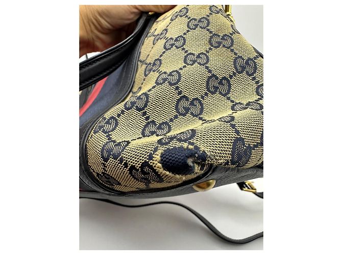 Bamboo Borsa Boston Gucci in tela monogram con strisce Nero Rosso Beige - vista 9