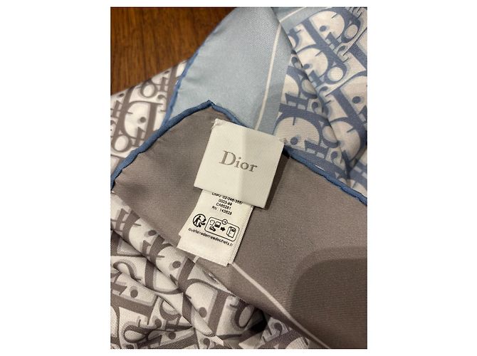 Autre Marque Dior Oblique Seidentuch Weiß Blau Grau - Ansicht 2