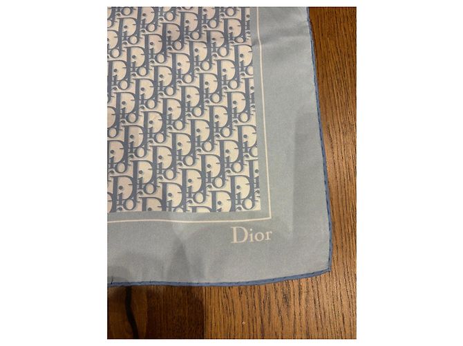 Autre Marque Dior Oblique Seidentuch Weiß Blau Grau - Ansicht 4