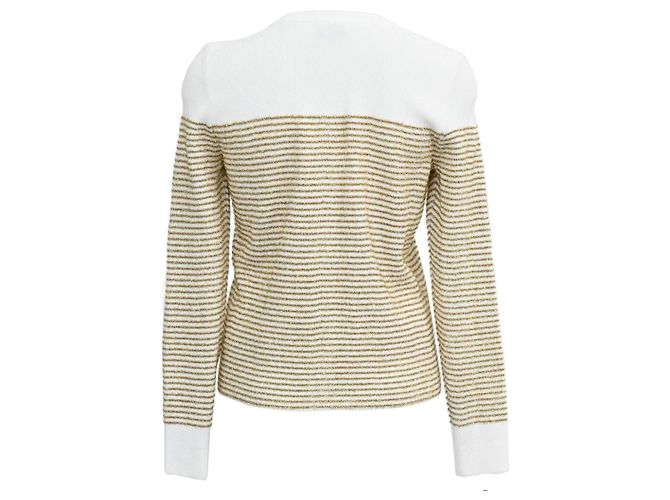 Cardigan Chanel in maglia bianco e oro a righe D'oro - vista 2