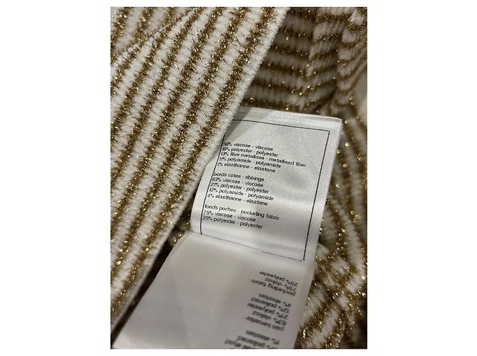 Cardigan Chanel in maglia bianco e oro a righe D'oro - vista 5