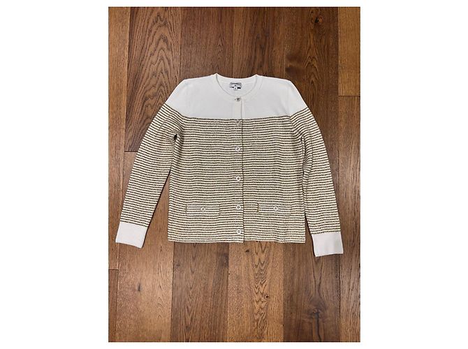 Cardigan Chanel in maglia bianco e oro a righe D'oro - vista 7
