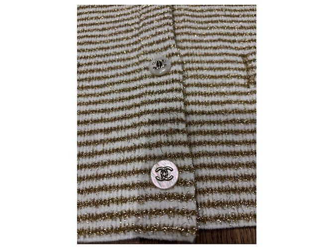 Cardigan Chanel in maglia bianco e oro a righe D'oro - vista 8