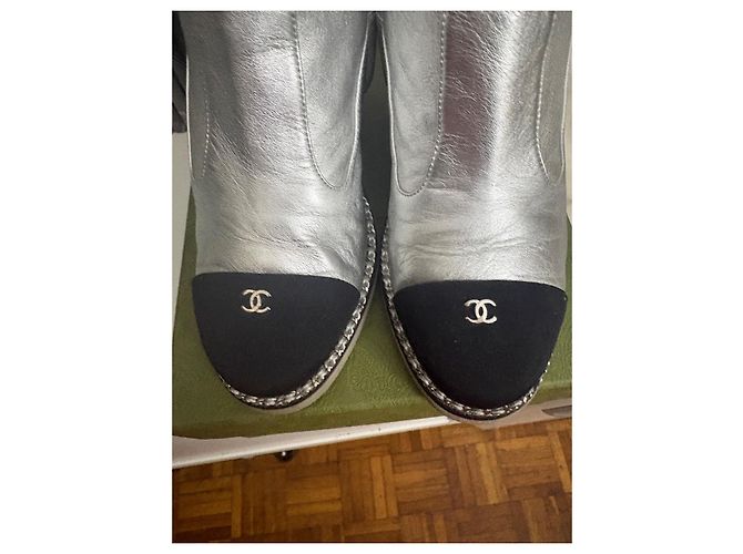 Silver and black Chanel boots Silver hardware - view 2