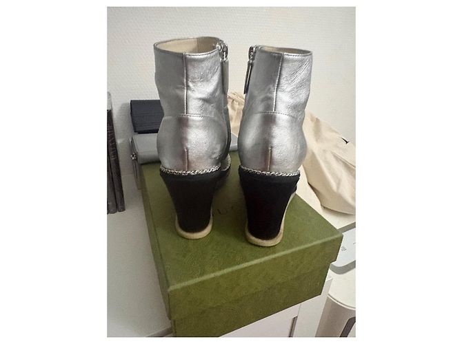 Silver and black Chanel boots Silver hardware - view 5