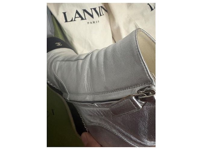 Silver and black Chanel boots Silver hardware - view 8