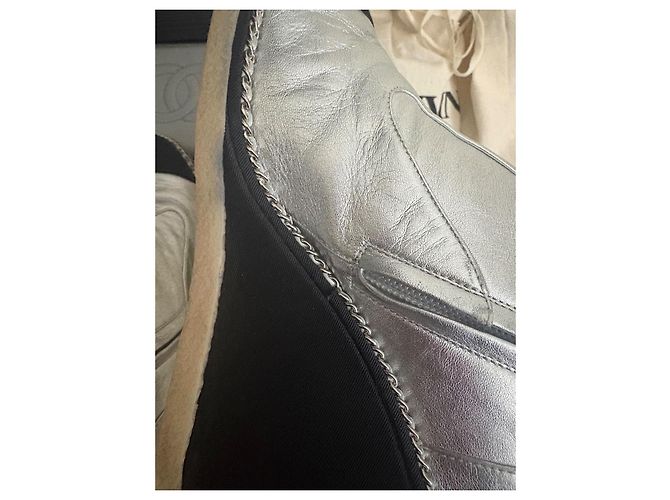 Silver and black Chanel boots Silver hardware - view 9