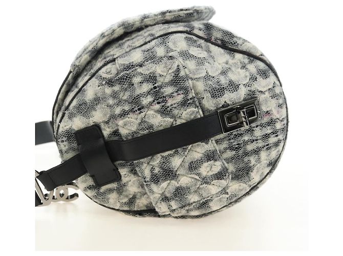 Chanel Vintage Camellia Flap Camera Quilted Tweed Large Bianco - vista 3