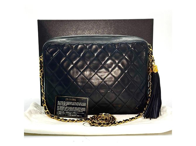 Chanel Vintage Camera Tassel Quilted Leather Large Nero - vista 2