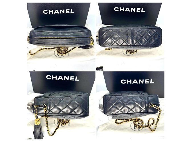 Chanel Vintage Camera Tassel Quilted Leather Large Nero - vista 3