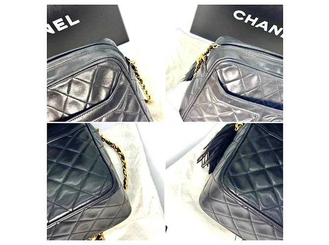 Chanel Vintage Camera Tassel Quilted Leather Large Nero - vista 4