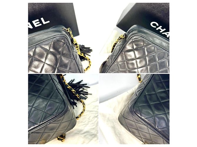 Chanel Vintage Camera Tassel Quilted Leather Large Nero - vista 5