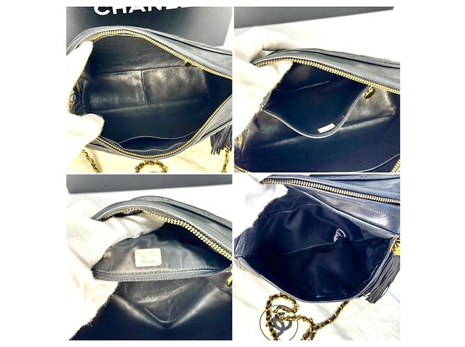 Chanel Vintage Camera Tassel Quilted Leather Large Nero - vista 6