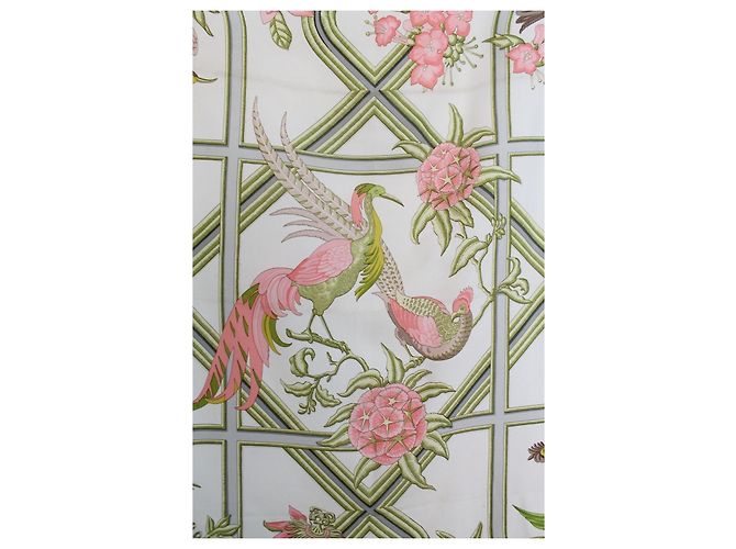 Hermès Carré Caraïbe en soie - Rose Marron Blanc Vert - vue 2