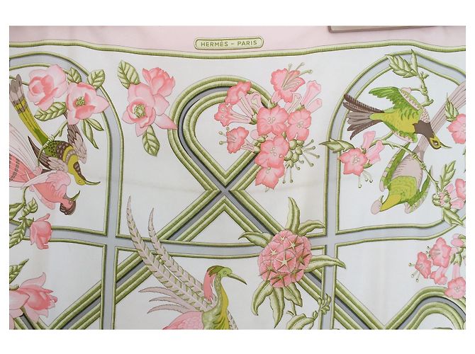 Hermès Carré Caraïbe en soie - Rose Marron Blanc Vert - vue 6
