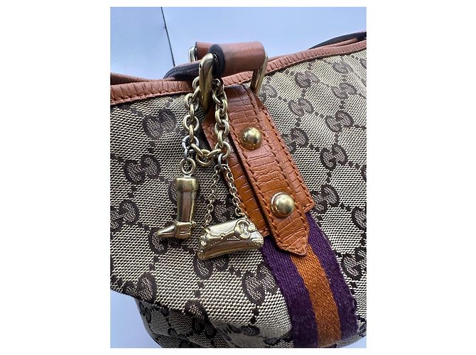 Borsa Tote Gucci in tela monogramma Marrone Beige Arancione Porpora - vista 11