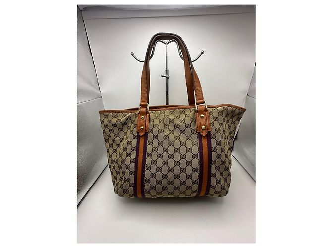 Borsa Tote Gucci in tela monogramma Marrone Beige Arancione Porpora - vista 2