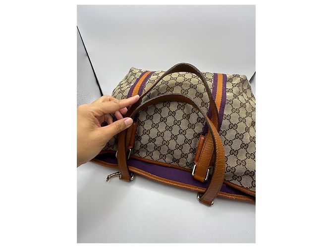 Borsa Tote Gucci in tela monogramma Marrone Beige Arancione Porpora - vista 3