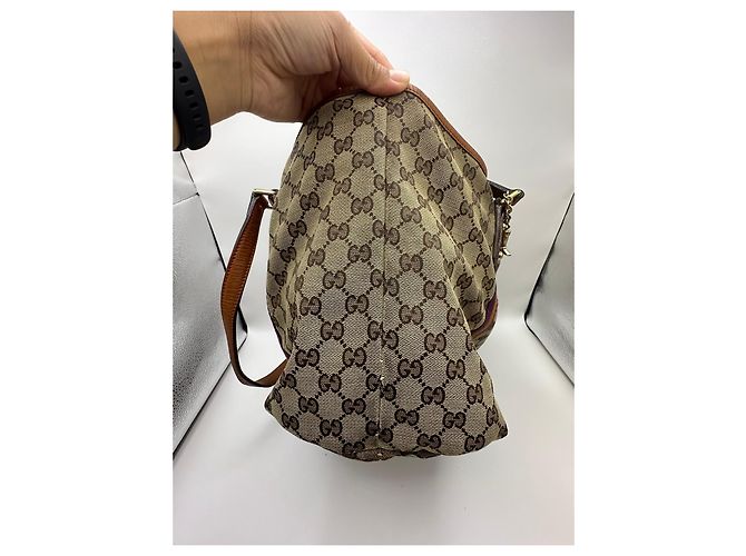 Borsa Tote Gucci in tela monogramma Marrone Beige Arancione Porpora - vista 5
