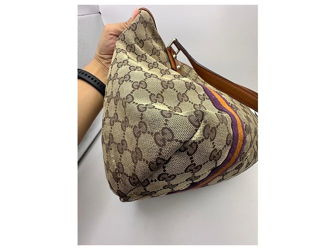 Borsa Tote Gucci in tela monogramma Marrone Beige Arancione Porpora - vista 8