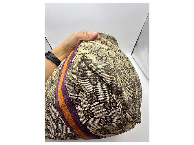 Borsa Tote Gucci in tela monogramma Marrone Beige Arancione Porpora - vista 9
