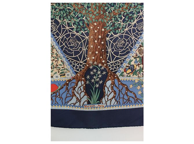 Hermès Foulard di Seta Axis Mundi Edizione Speciale 2000 Blu Navy Bianco Rosso Beige Verde Arancione - vista 2