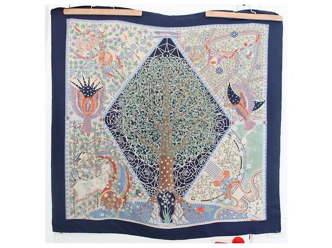 Hermès Foulard di Seta Axis Mundi Edizione Speciale 2000 Blu Navy Bianco Rosso Beige Verde Arancione - vista 6