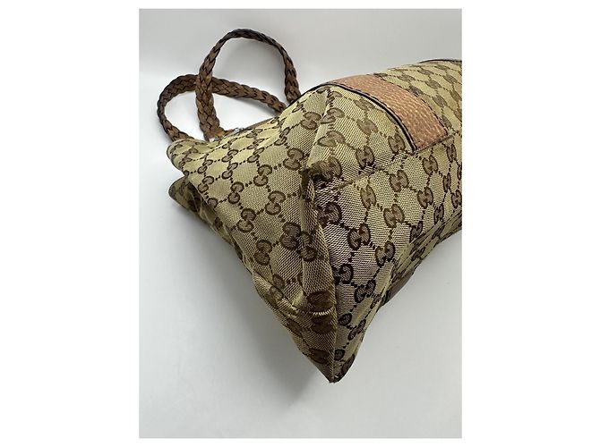 Borsa Tote Gucci Abbey Monogram Canvas Bamboo Marrone Monogramma - vista 10