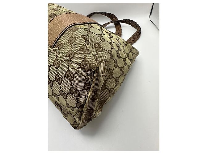 Borsa Tote Gucci Abbey Monogram Canvas Bamboo Marrone Monogramma - vista 11