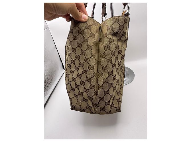Borsa Tote Gucci Abbey Monogram Canvas Bamboo Marrone Monogramma - vista 4
