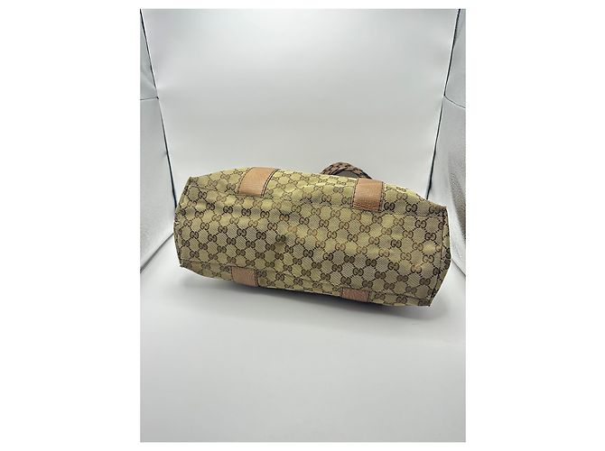 Borsa Tote Gucci Abbey Monogram Canvas Bamboo Marrone Monogramma - vista 5