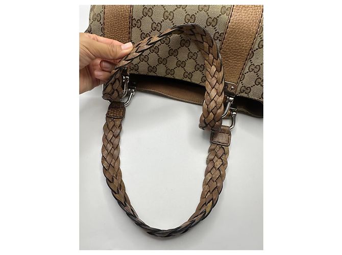 Borsa Tote Gucci Abbey Monogram Canvas Bamboo Marrone Monogramma - vista 6