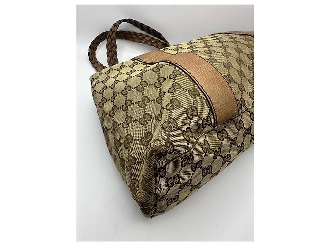 Borsa Tote Gucci Abbey Monogram Canvas Bamboo Marrone Monogramma - vista 8