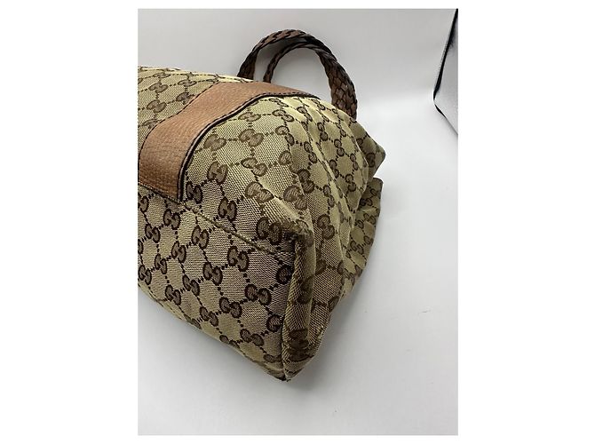 Borsa Tote Gucci Abbey Monogram Canvas Bamboo Marrone Monogramma - vista 9