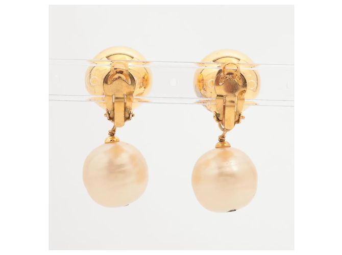Pendientes de aro Chanel CC Ball Drop de metal con perlas artificiales y cristales medium Dorado - vista 2