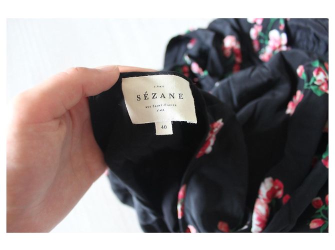Justine Sézane langes Seidenkleid - Schwarz mit Blumenprints Pink Mehrfarben Grün - Ansicht 11