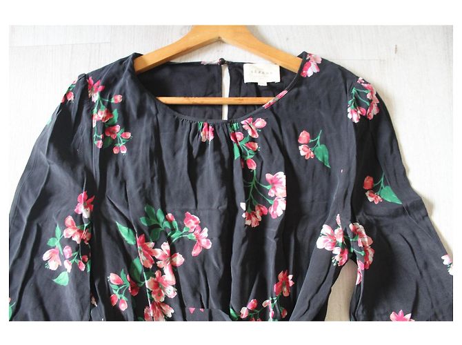 Justine Sézane langes Seidenkleid - Schwarz mit Blumenprints Pink Mehrfarben Grün - Ansicht 5