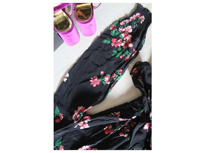 Justine Sézane langes Seidenkleid - Schwarz mit Blumenprints Pink Mehrfarben Grün - Ansicht 6