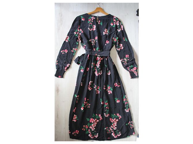 Justine Sézane langes Seidenkleid - Schwarz mit Blumenprints Pink Mehrfarben Grün - Ansicht 7