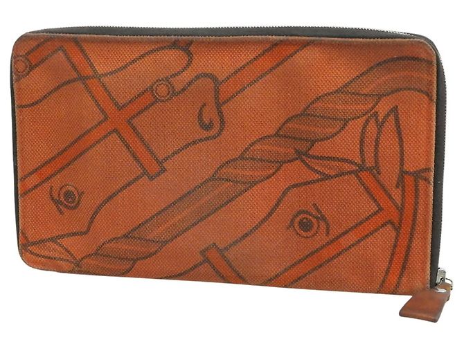 Hermès Portafoglio lungo Hermes in tela e pelle arancione - vista 2